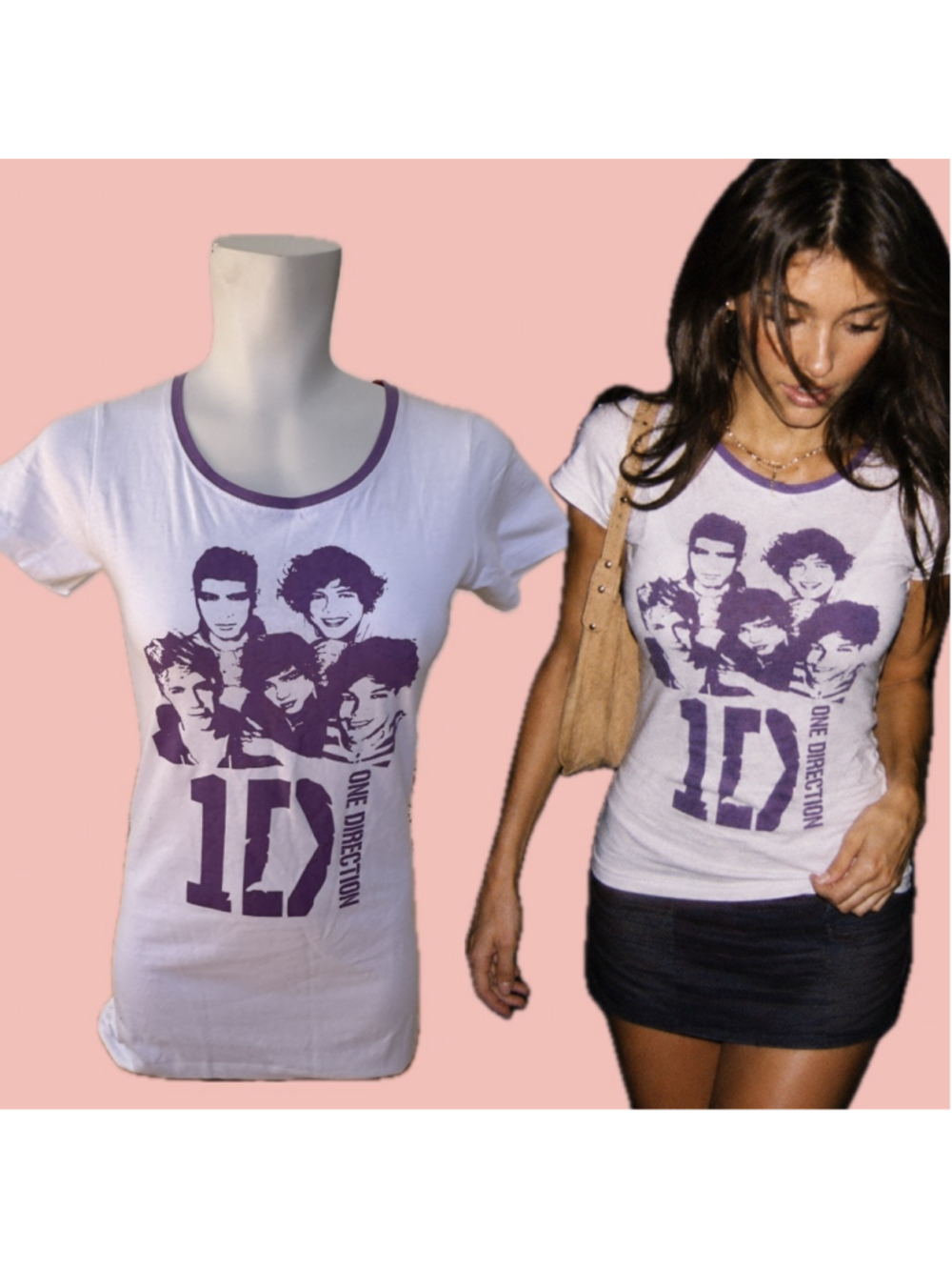 Deadstock One Direction 1D Graphic Baby Tee Purple White Y2K Band Top M